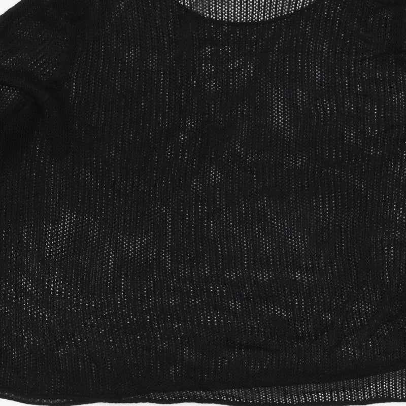 Zara Women Black Size S Sheer Knit Drawstring Sleeve Blouse Top