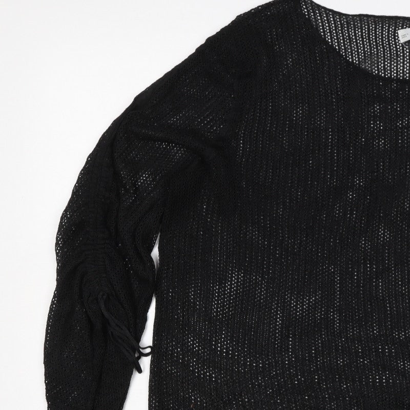 Zara Women Black Size S Sheer Knit Drawstring Sleeve Blouse Top