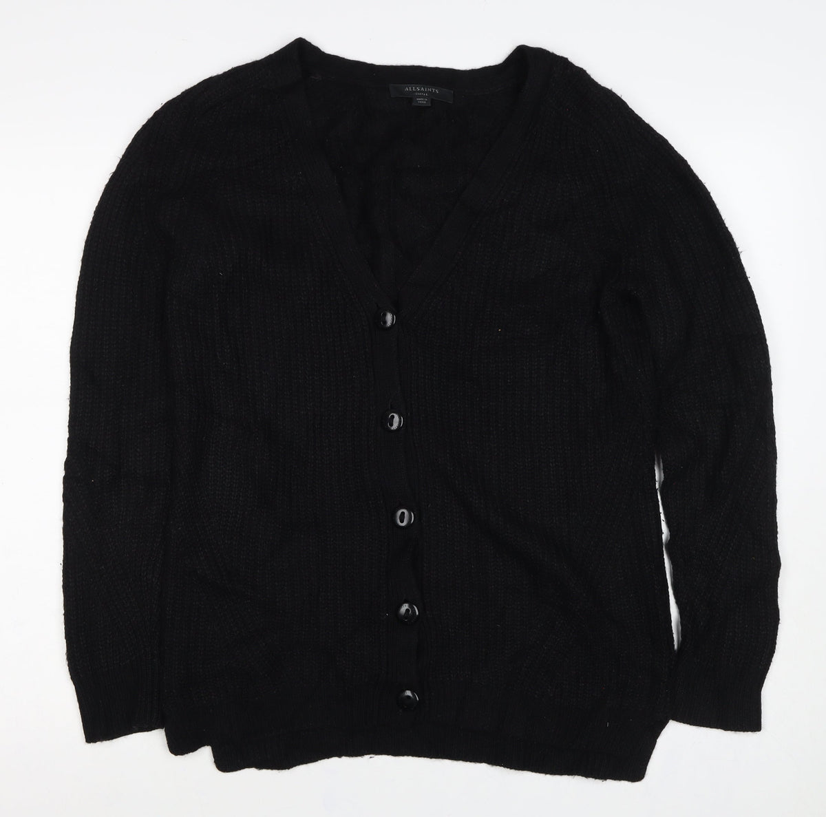 AllSaints Women’s Black S V-Neck Button Knit Cardigan