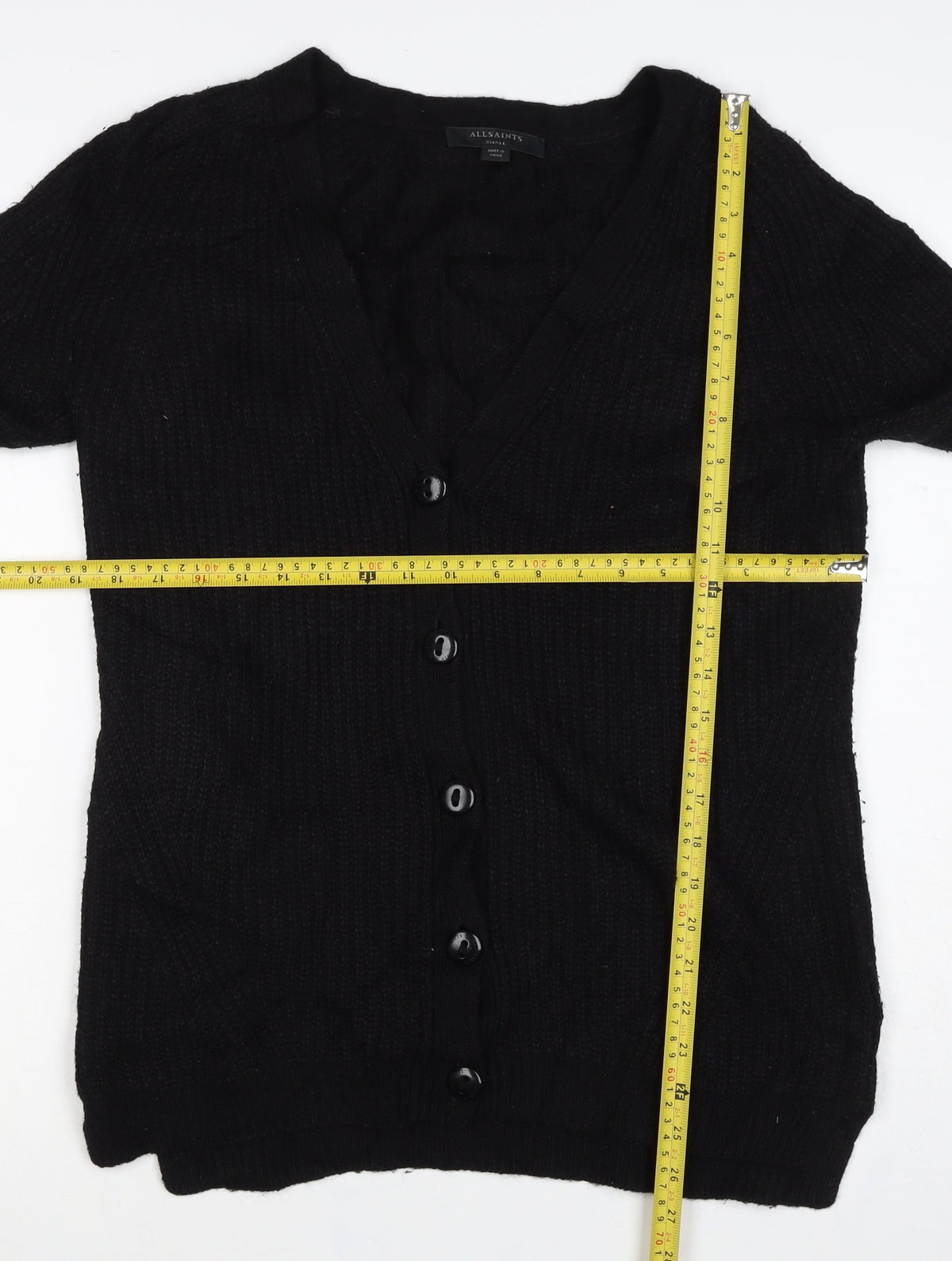 AllSaints Women’s Black S V-Neck Button Knit Cardigan