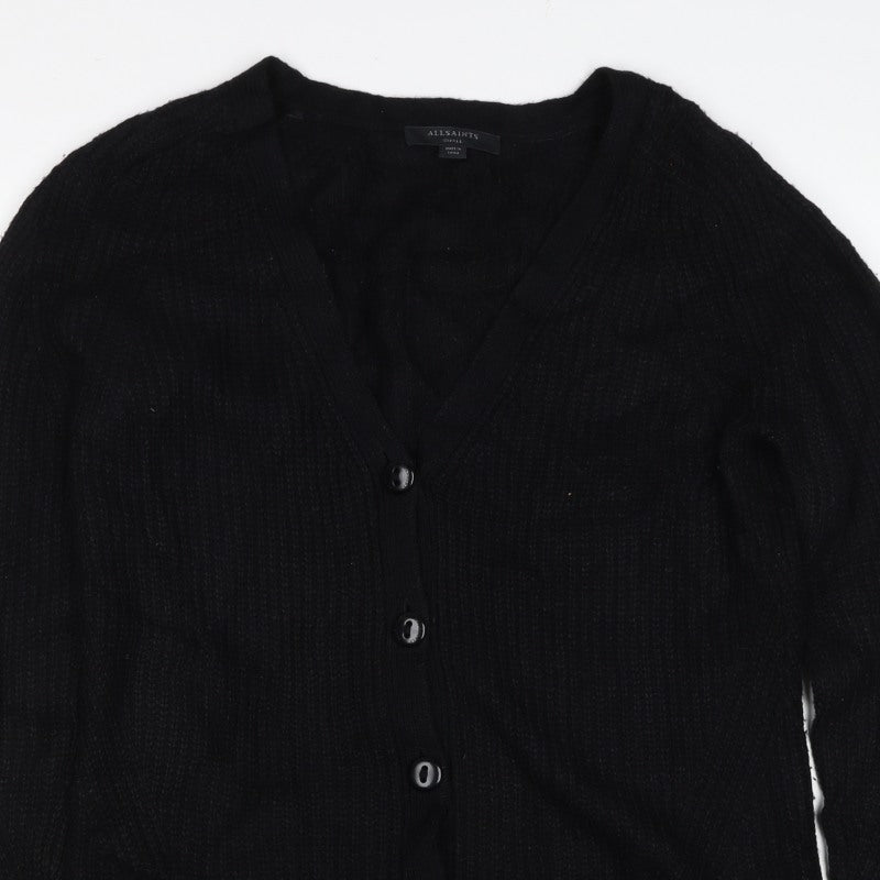 AllSaints Women’s Black S V-Neck Button Knit Cardigan