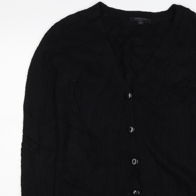 AllSaints Women’s Black S V-Neck Button Knit Cardigan