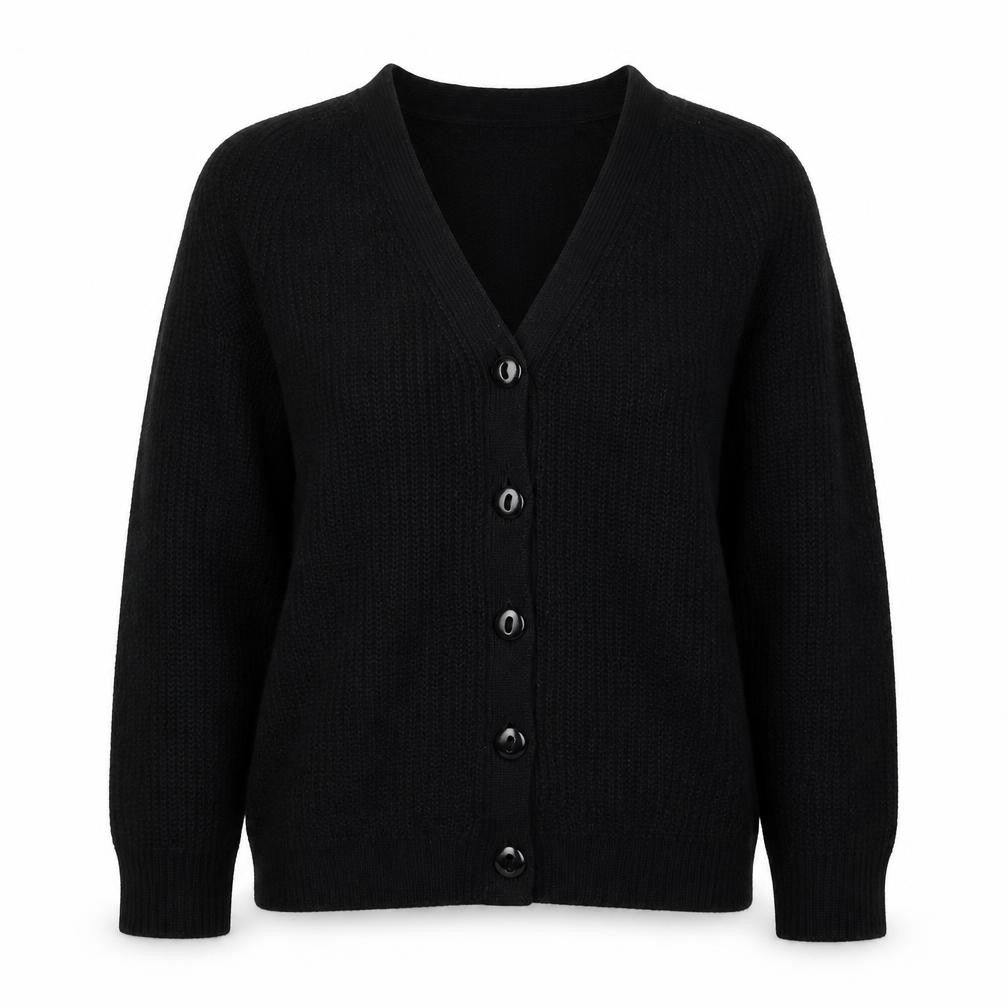 AllSaints Women’s Black S V-Neck Button Knit Cardigan