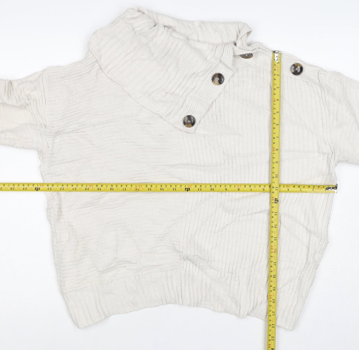 Monsoon Women Ivory L Cowl Neck Cable Knit Button Pullover Jumper