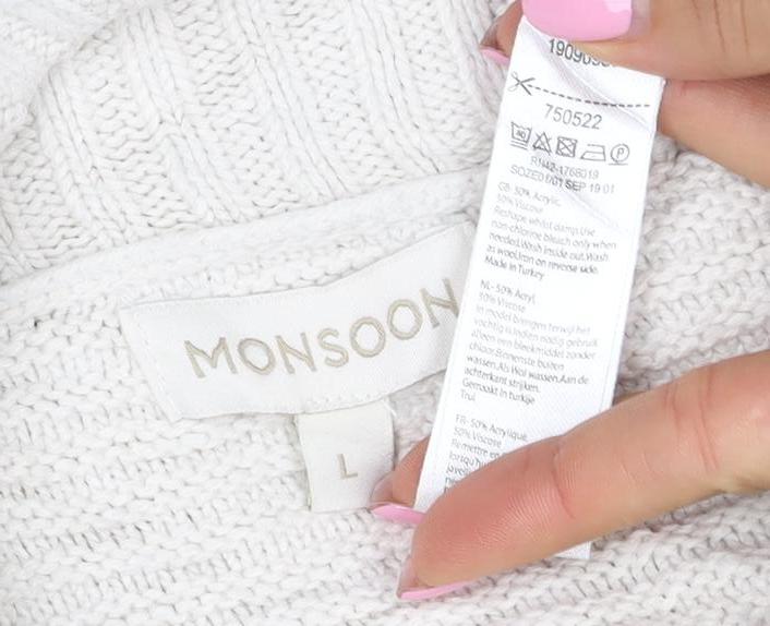 Monsoon Women Ivory L Cowl Neck Cable Knit Button Pullover Jumper