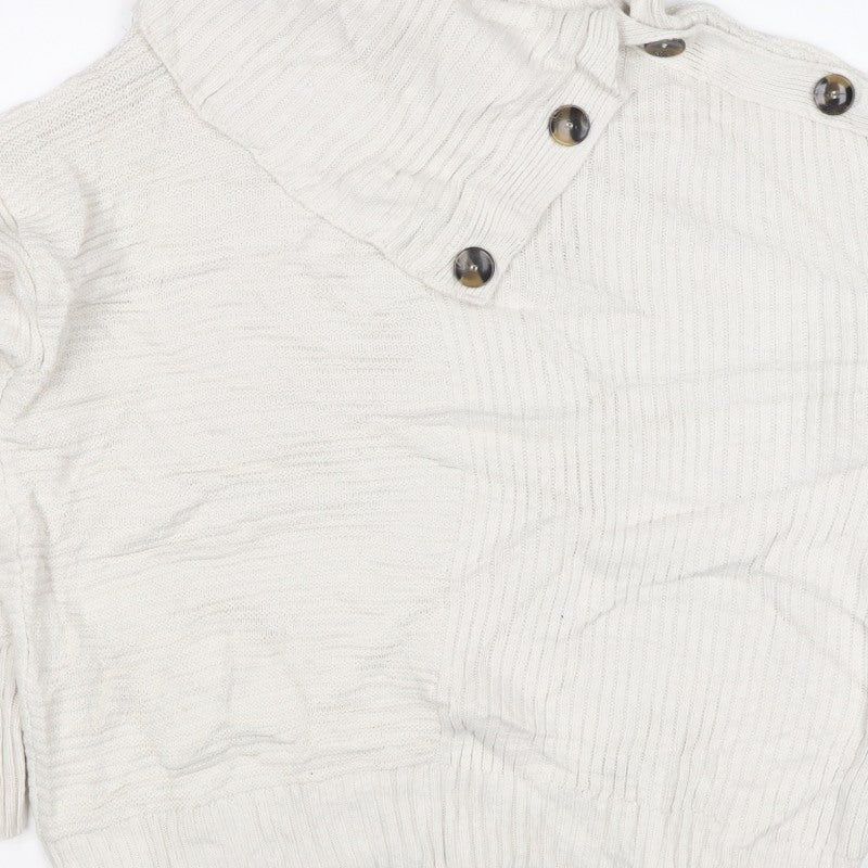 Monsoon Women Ivory L Cowl Neck Cable Knit Button Pullover Jumper