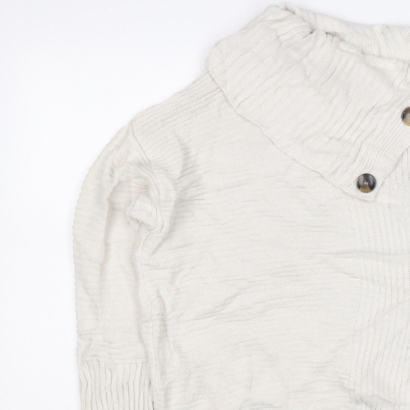 Monsoon Women Ivory L Cowl Neck Cable Knit Button Pullover Jumper
