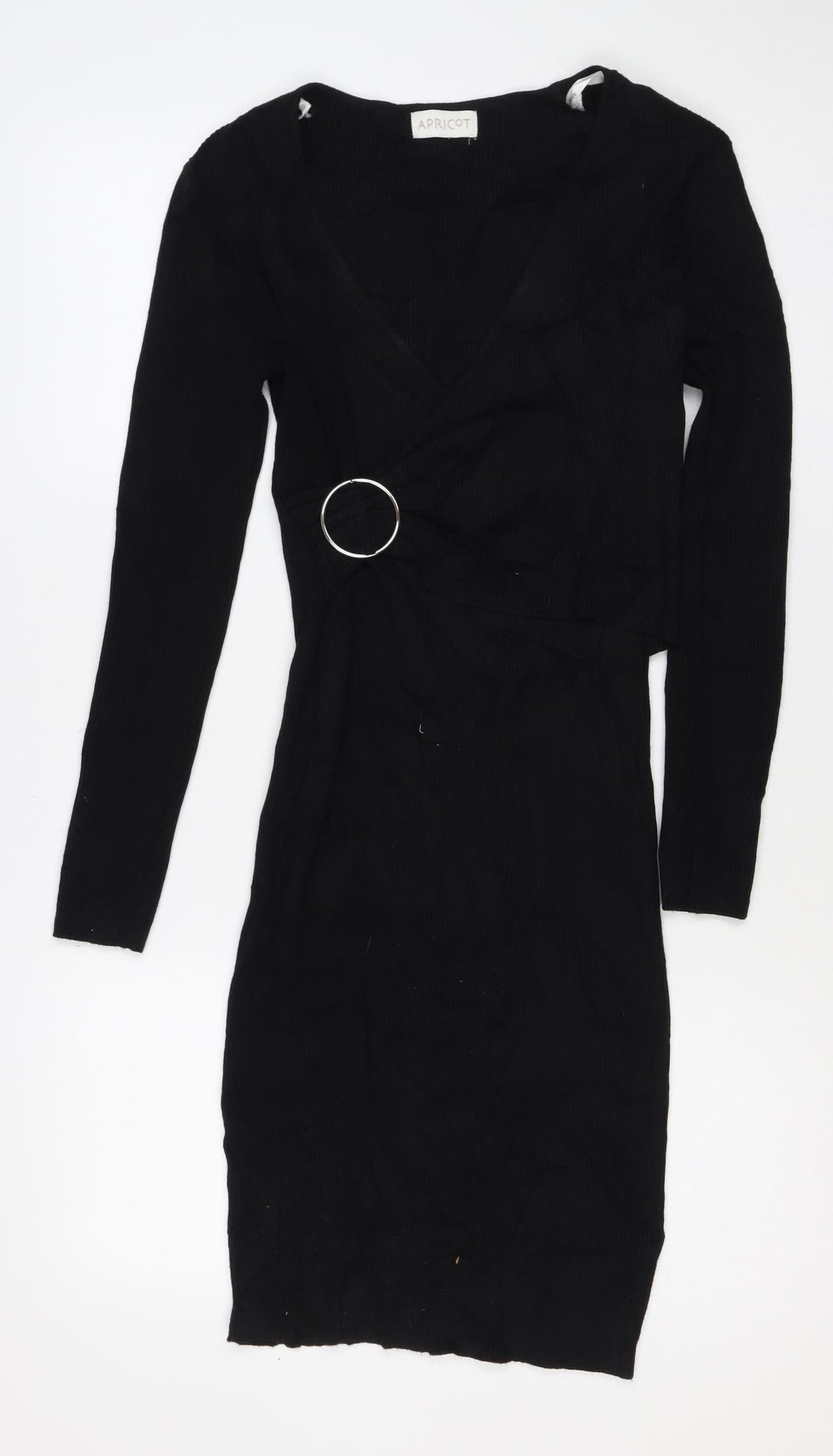 Apricot Women’s Black S Ribbed Knit V-Neck Midi Jumper Dress