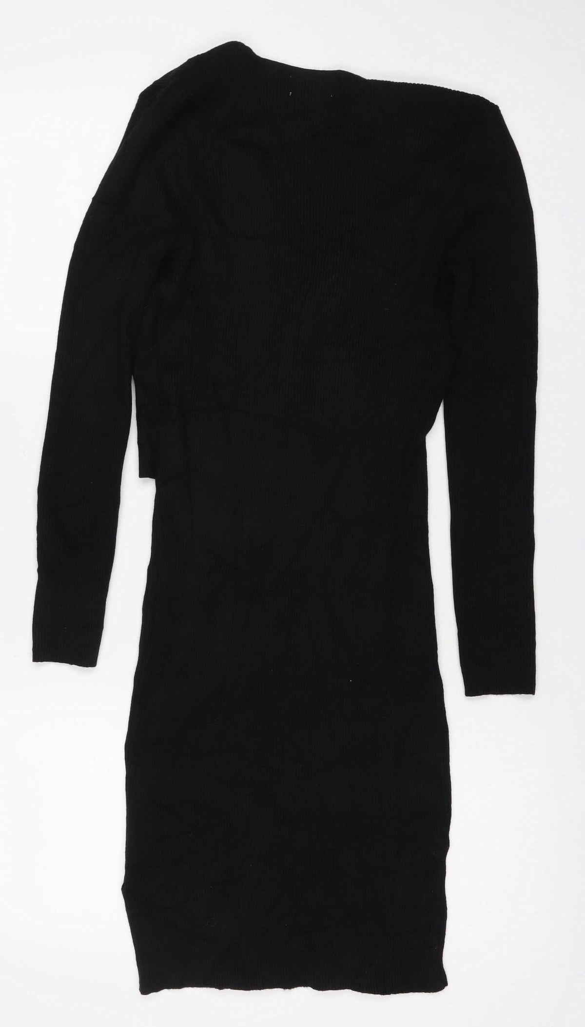 Apricot Women’s Black S Ribbed Knit V-Neck Midi Jumper Dress