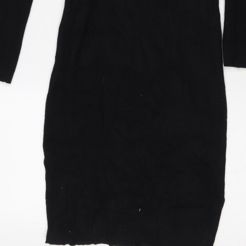 Apricot Women’s Black S Ribbed Knit V-Neck Midi Jumper Dress