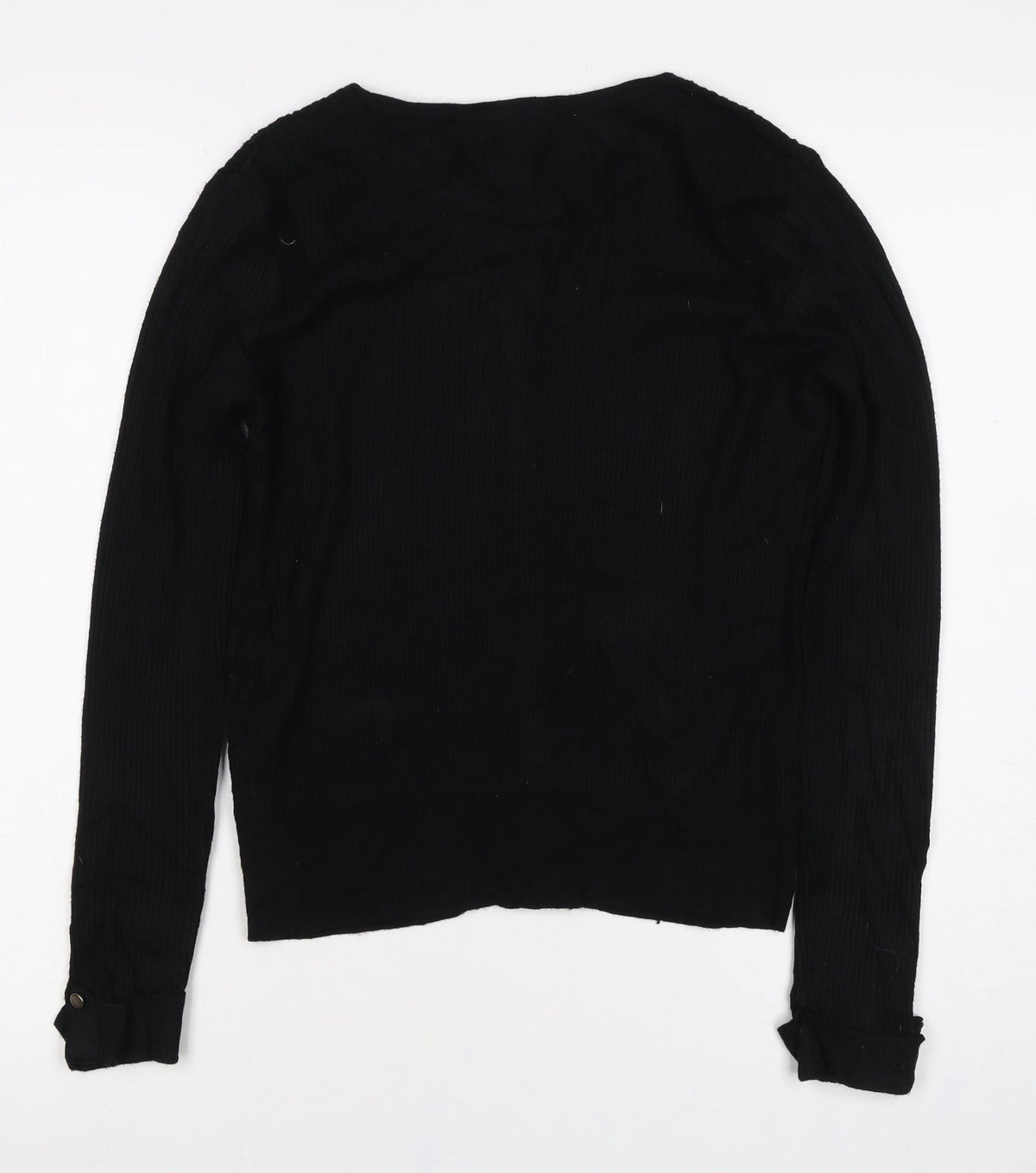 Marks and Spencer Women Black Size 14 Rib Knit Button Cardigan