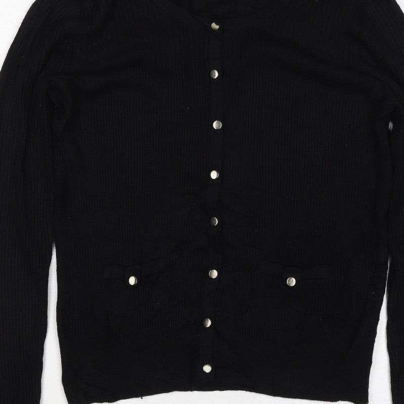 Marks and Spencer Women Black Size 14 Rib Knit Button Cardigan