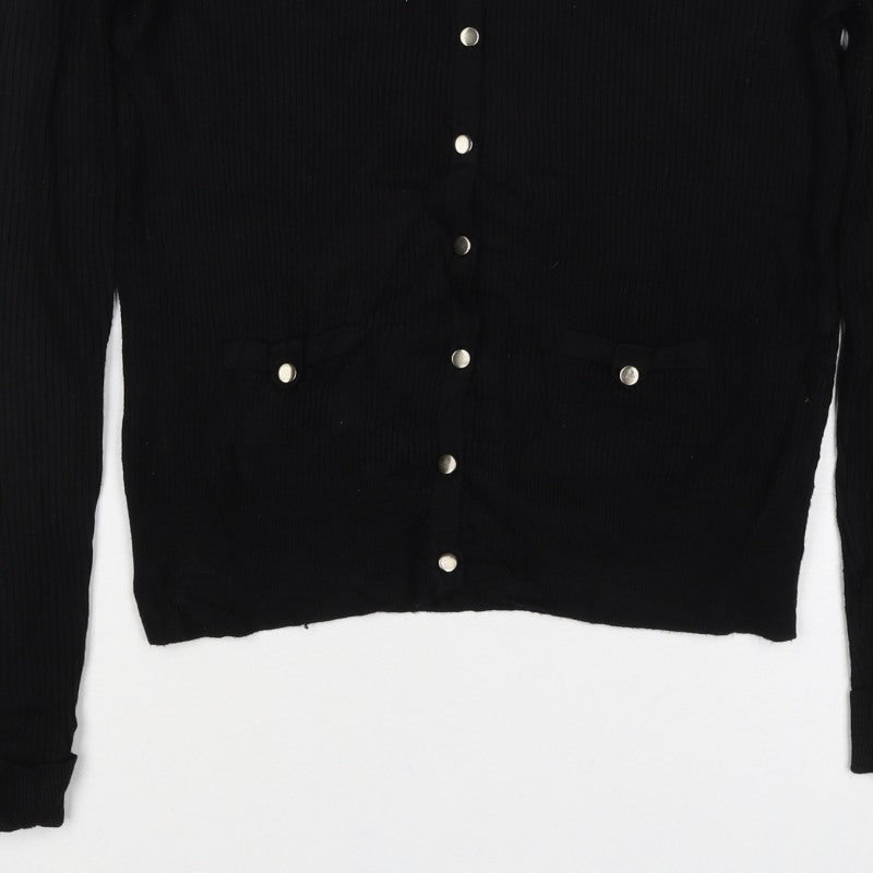 Marks and Spencer Women Black Size 14 Rib Knit Button Cardigan