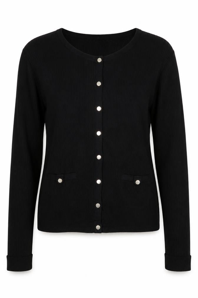 Marks and Spencer Women Black Size 14 Rib Knit Button Cardigan