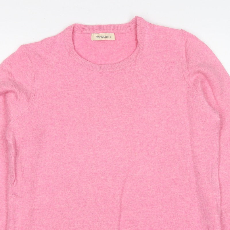 Woolovers Women’s Pink L Crew Neck Long Sleeve Knit Pullover Jumper
