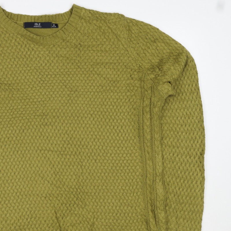 Isle Essentials Women Green Size 14 Cable Knit Crew Neck Pullover Jumper