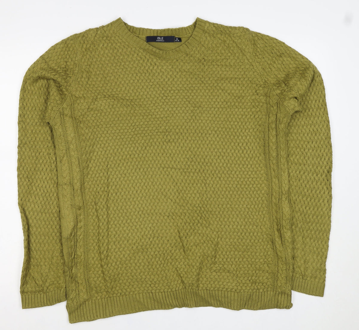 Isle Essentials Women Green Size 14 Cable Knit Crew Neck Pullover Jumper