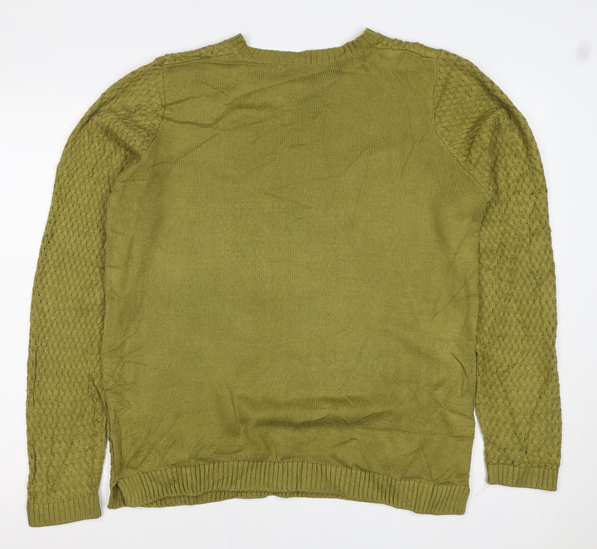 Isle Essentials Women Green Size 14 Cable Knit Crew Neck Pullover Jumper