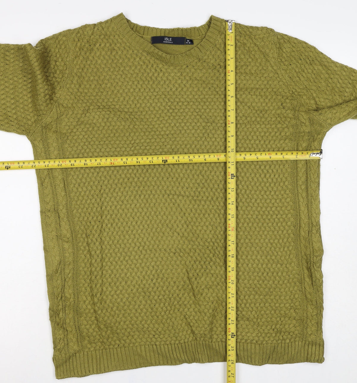 Isle Essentials Women Green Size 14 Cable Knit Crew Neck Pullover Jumper