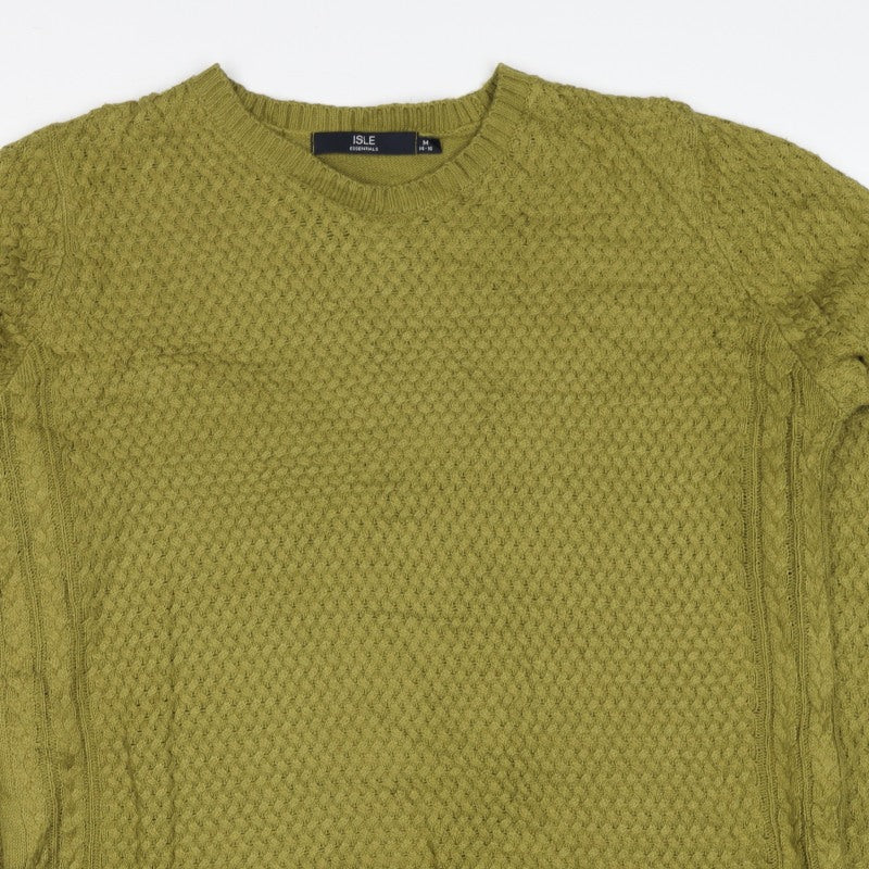 Isle Essentials Women Green Size 14 Cable Knit Crew Neck Pullover Jumper