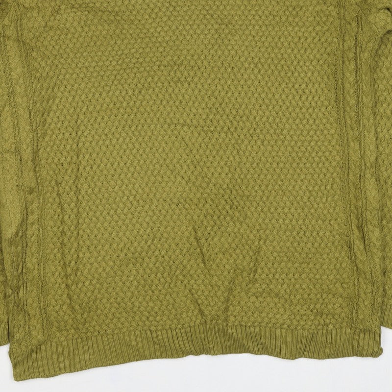 Isle Essentials Women Green Size 14 Cable Knit Crew Neck Pullover Jumper