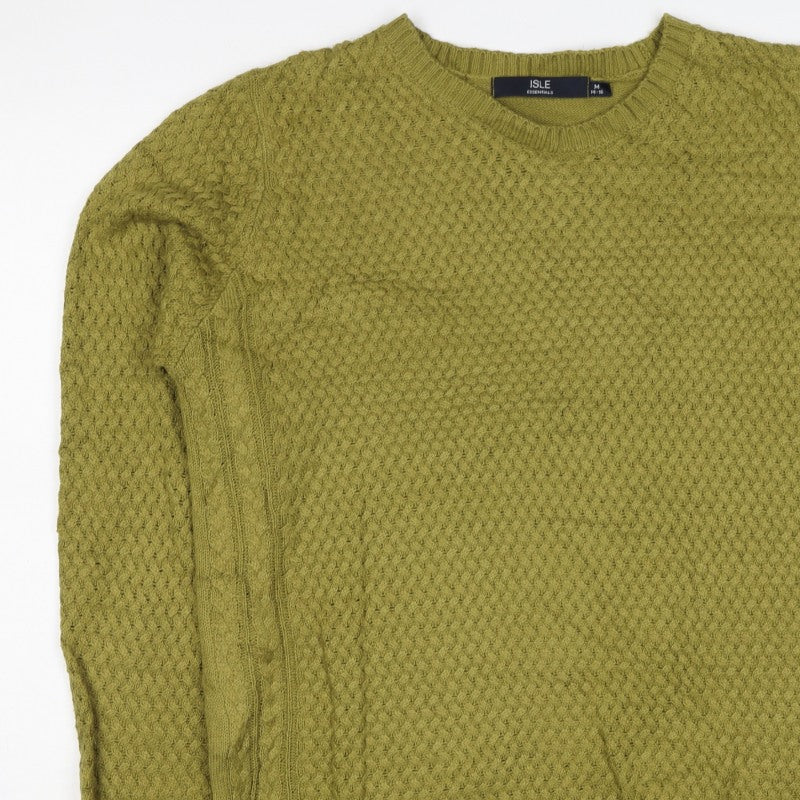 Isle Essentials Women Green Size 14 Cable Knit Crew Neck Pullover Jumper