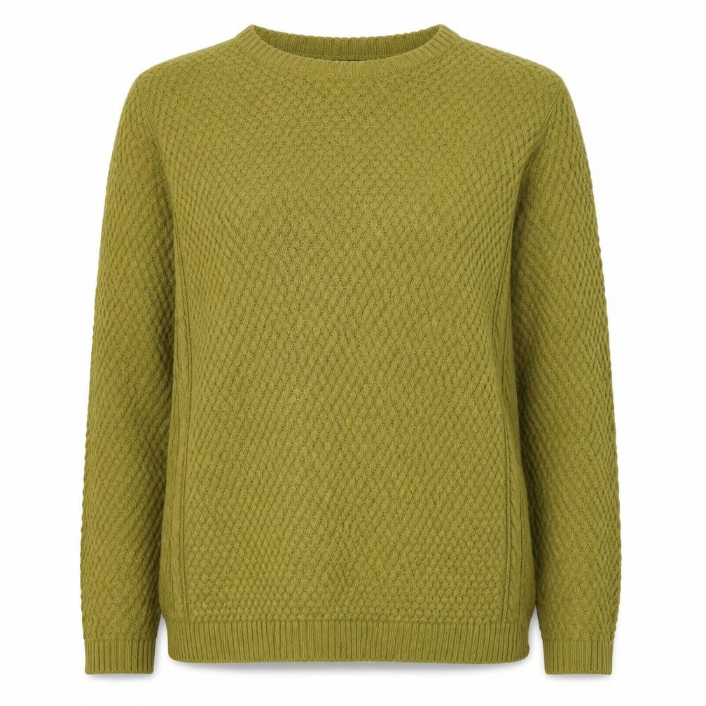 Isle Essentials Women Green Size 14 Cable Knit Crew Neck Pullover Jumper