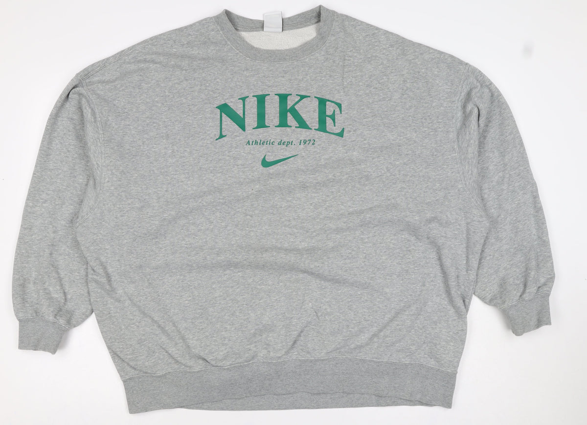 Nike Unisex Adults Grey 2XL Pullover Sweatshirt Green Logo