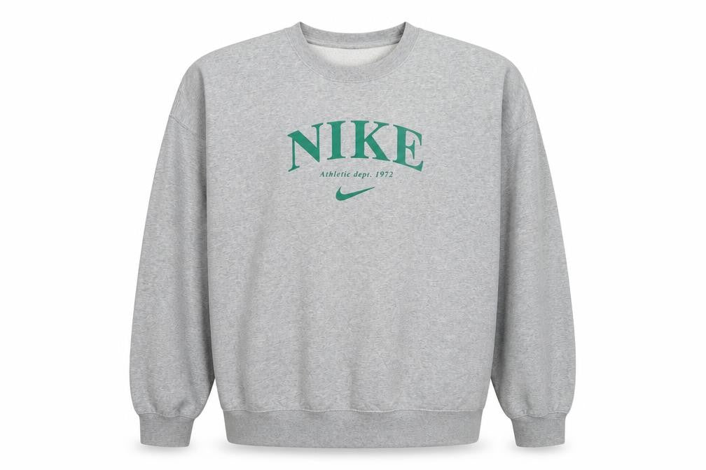 Nike Unisex Adults Grey 2XL Pullover Sweatshirt Green Logo