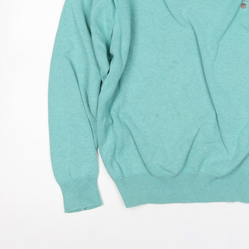 GANT Women Blue L Cotton V-Neck Logo Knit Pullover Jumper