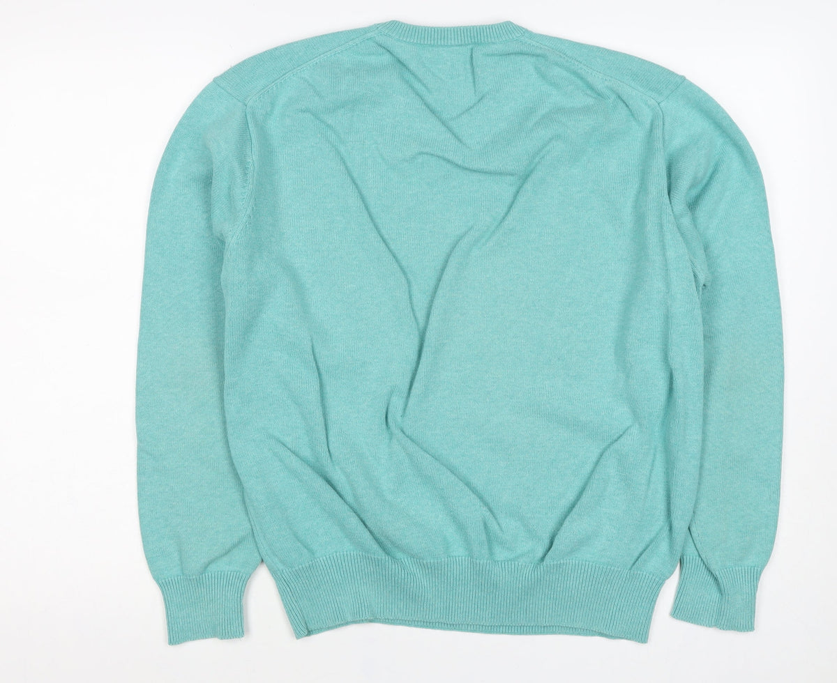GANT Women Blue L Cotton V-Neck Logo Knit Pullover Jumper