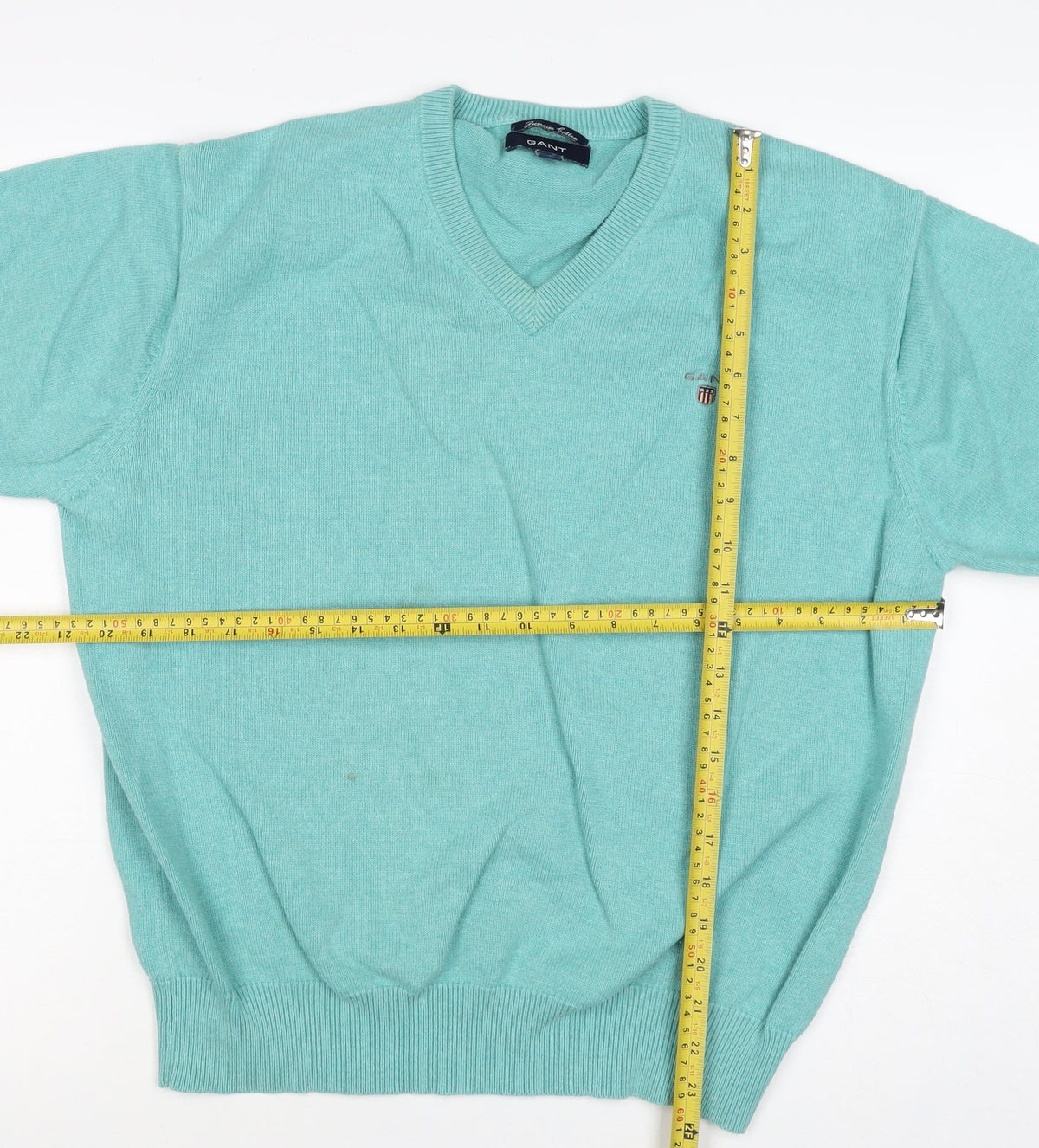 GANT Women Blue L Cotton V-Neck Logo Knit Pullover Jumper