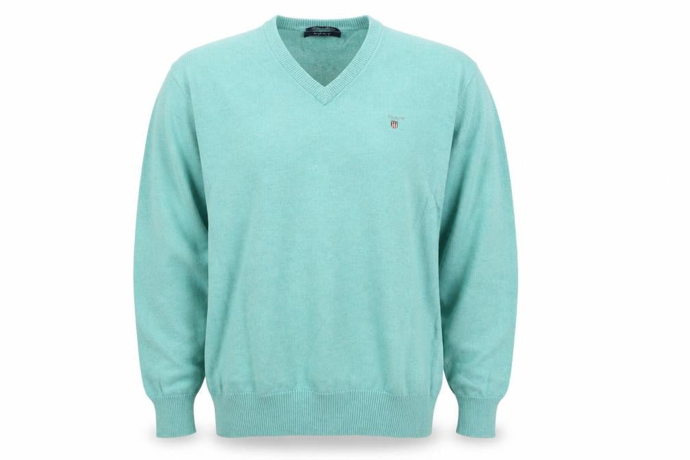 GANT Women Blue L Cotton V-Neck Logo Knit Pullover Jumper