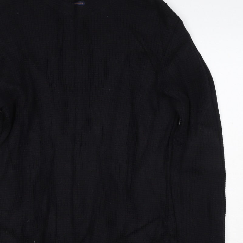 Jack & Jones Men’s Black L Rib Knit Crew Neck Cotton Pullover Jumper
