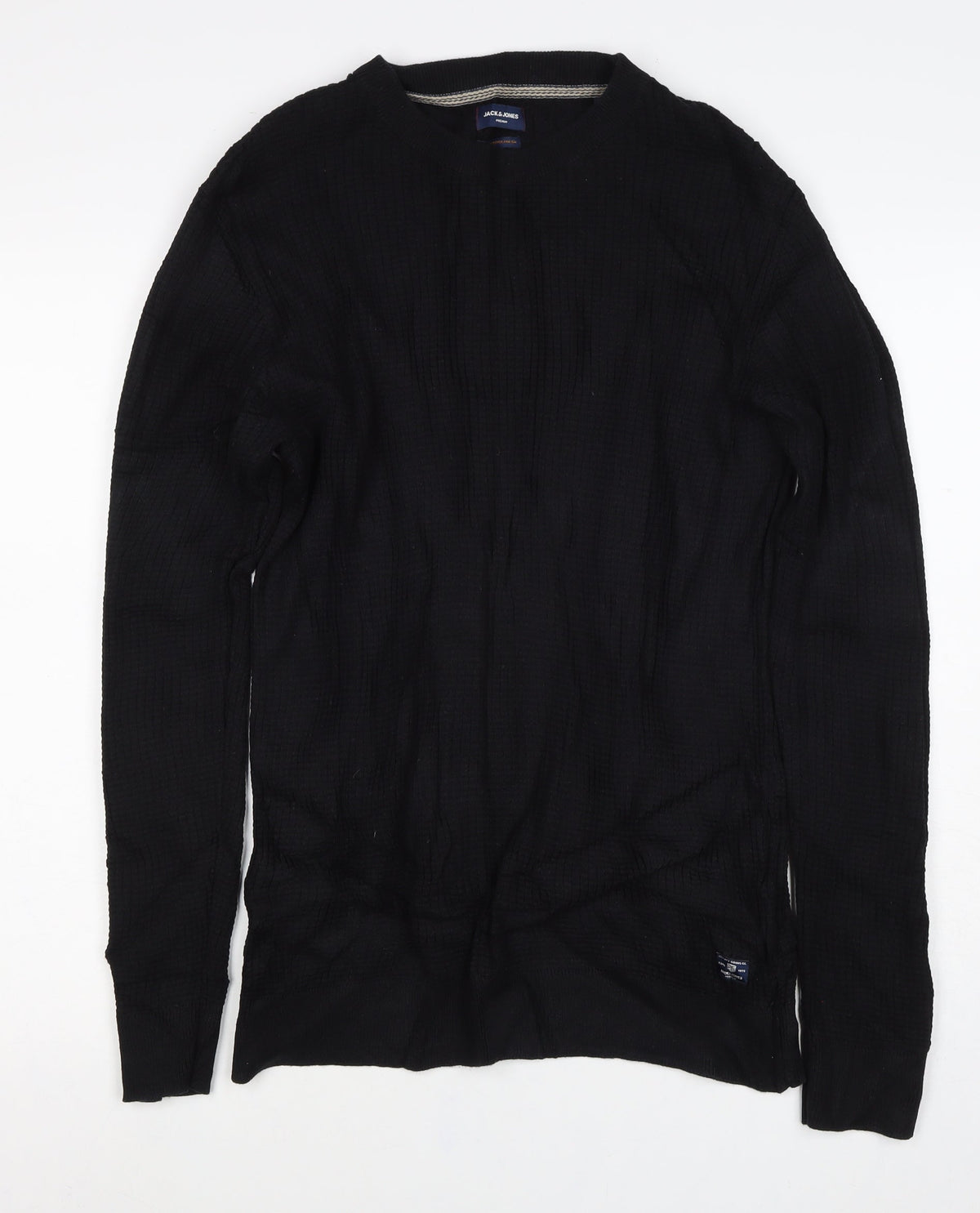 Jack & Jones Men’s Black L Rib Knit Crew Neck Cotton Pullover Jumper