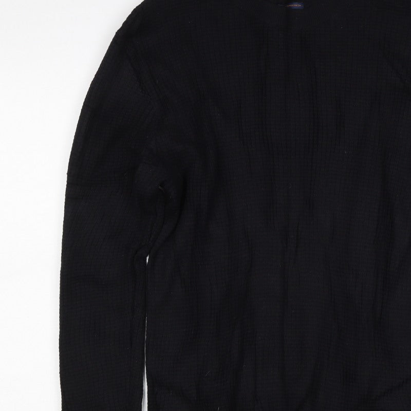 Jack & Jones Men’s Black L Rib Knit Crew Neck Cotton Pullover Jumper
