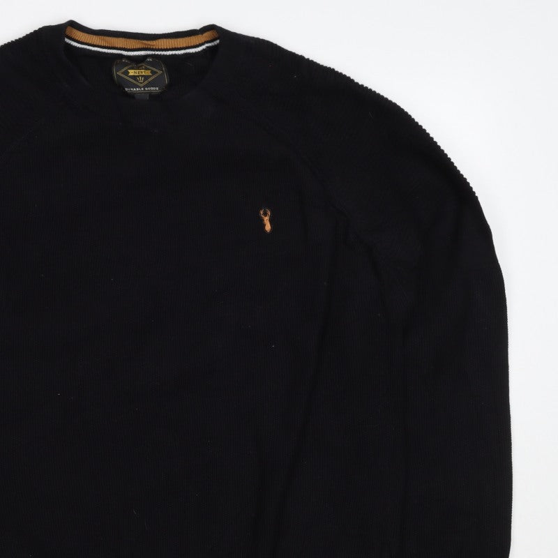 Next Men’s Black XL Cotton Crew Neck Embroidered Logo Pullover Jumper