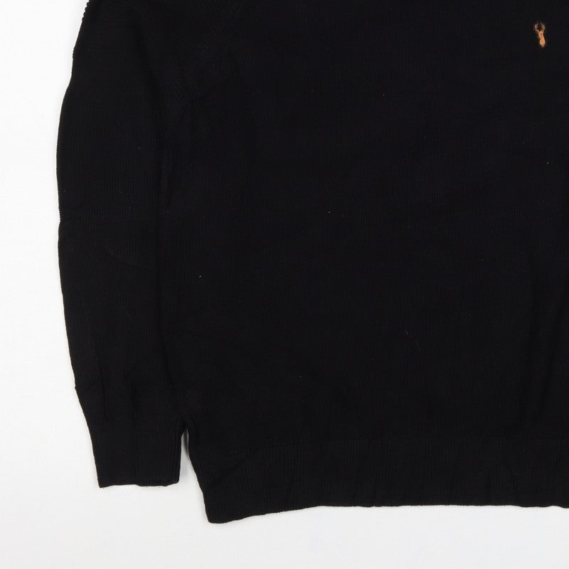 Next Men’s Black XL Cotton Crew Neck Embroidered Logo Pullover Jumper