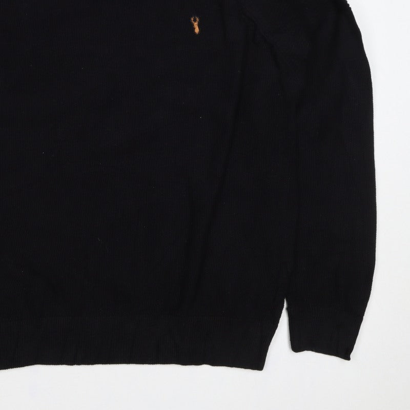 Next Men’s Black XL Cotton Crew Neck Embroidered Logo Pullover Jumper