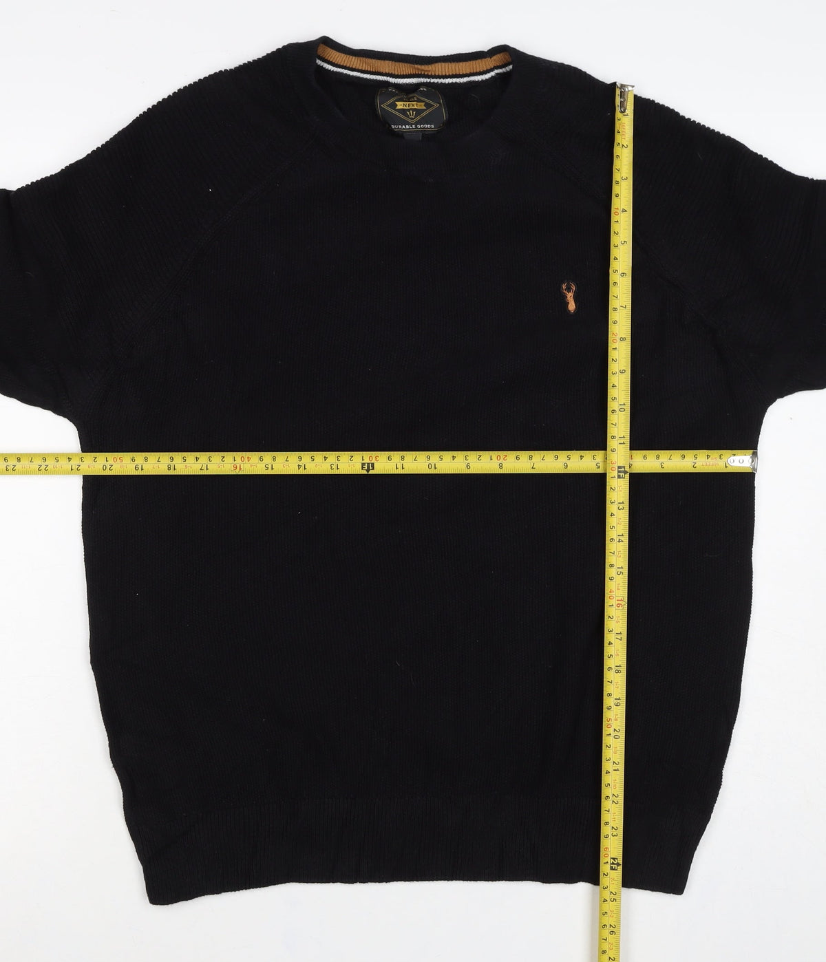 Next Men’s Black XL Cotton Crew Neck Embroidered Logo Pullover Jumper