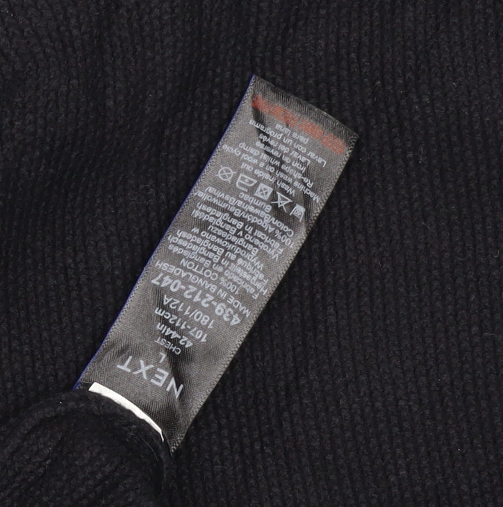Next Men’s Black XL Cotton Crew Neck Embroidered Logo Pullover Jumper