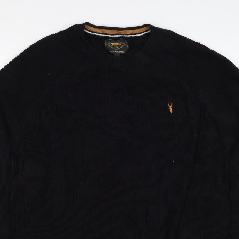 Next Men’s Black XL Cotton Crew Neck Embroidered Logo Pullover Jumper