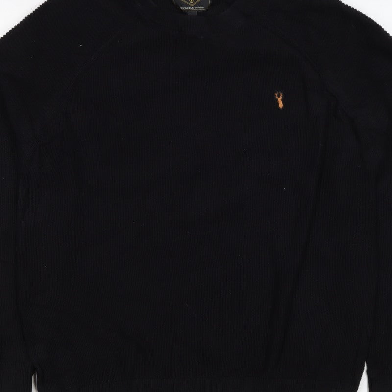 Next Men’s Black XL Cotton Crew Neck Embroidered Logo Pullover Jumper