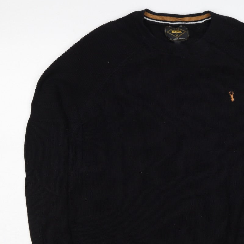 Next Men’s Black XL Cotton Crew Neck Embroidered Logo Pullover Jumper