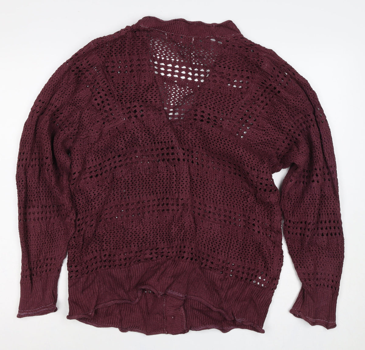 Next Women Red Cotton Open Knit V-Neck Button Cardigan UK 12