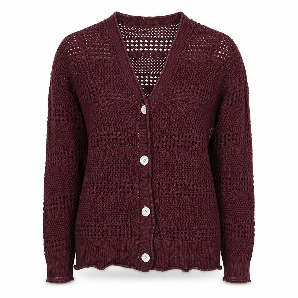 Next Women Red Cotton Open Knit V-Neck Button Cardigan UK 12