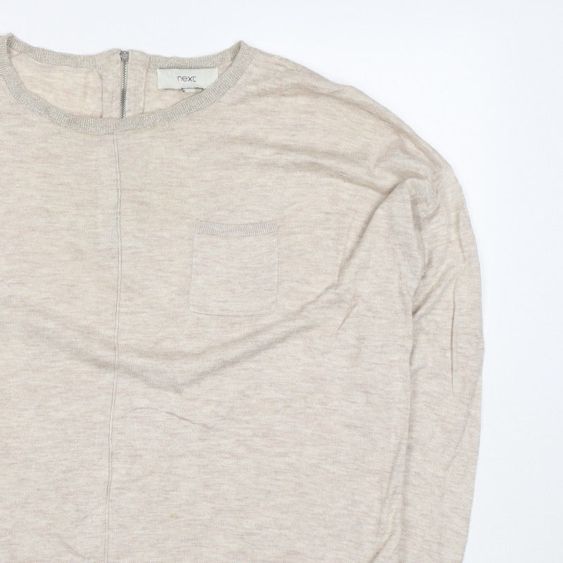 Next Women’s Beige UK 16 Linen Knit Long Sleeve Basic Top Zip