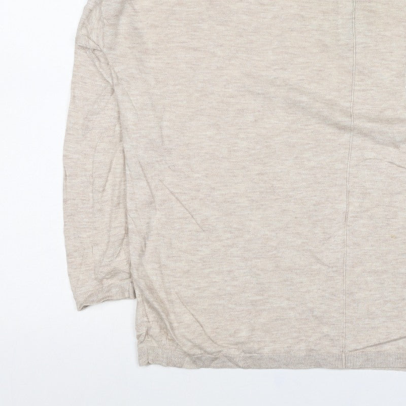 Next Women’s Beige UK 16 Linen Knit Long Sleeve Basic Top Zip
