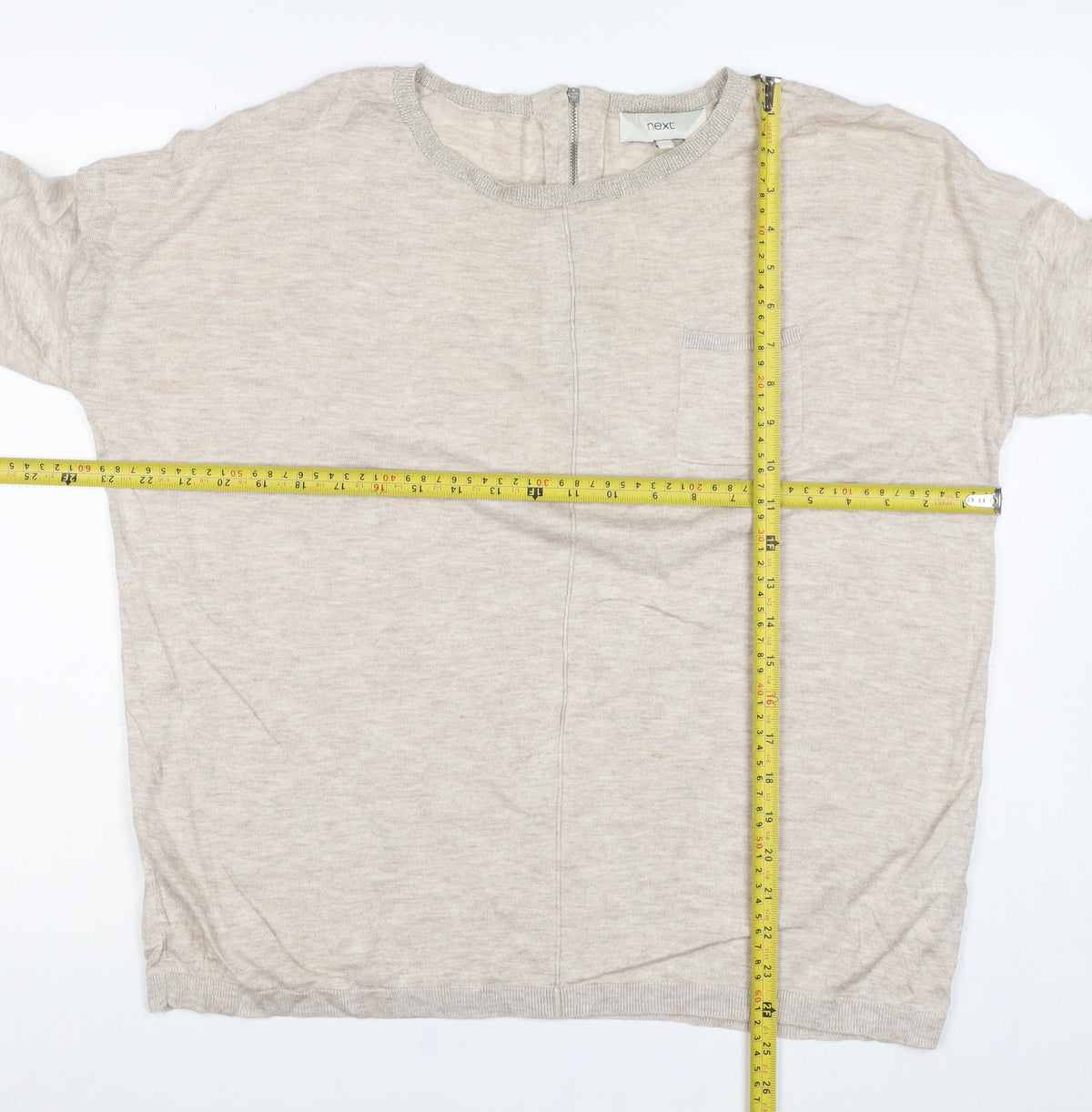 Next Women’s Beige UK 16 Linen Knit Long Sleeve Basic Top Zip