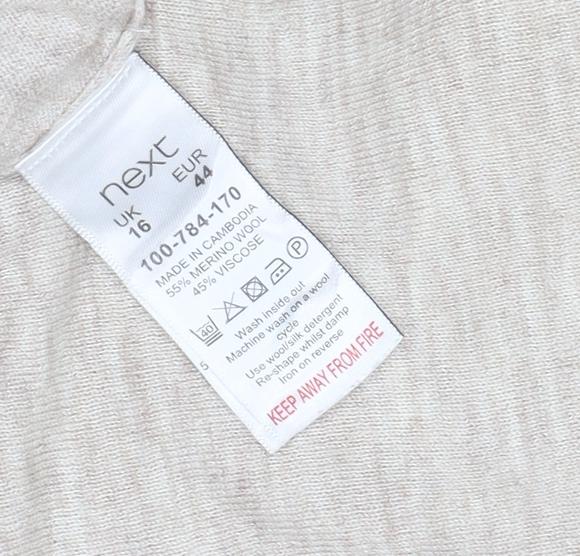 Next Women’s Beige UK 16 Linen Knit Long Sleeve Basic Top Zip
